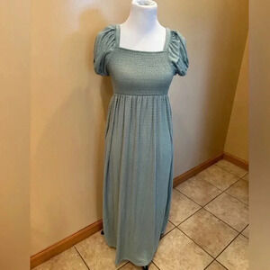 Poof New York Women’s Green Maxi Dress with Puff Sleeves Cottagecore Large